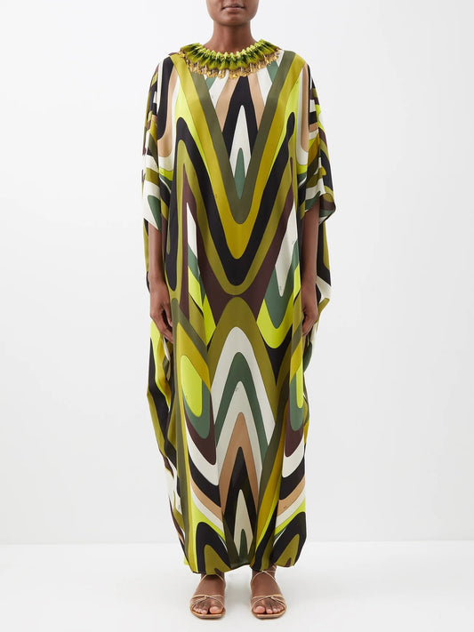 GEOMETRIC PRINTED SILK CREPE PRINTED CASUAL WEAR KAFTAN