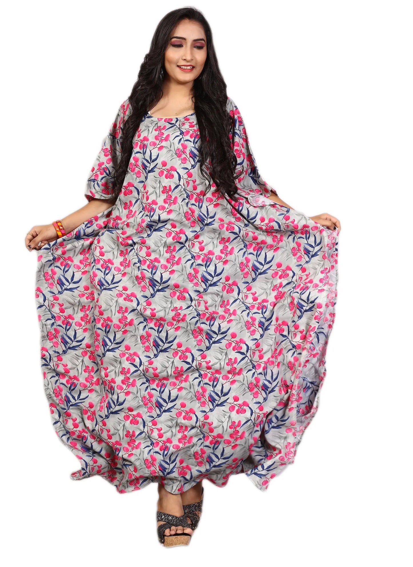 Women’s Floral Printed Rayon Cotton Ankle Length Kaftan