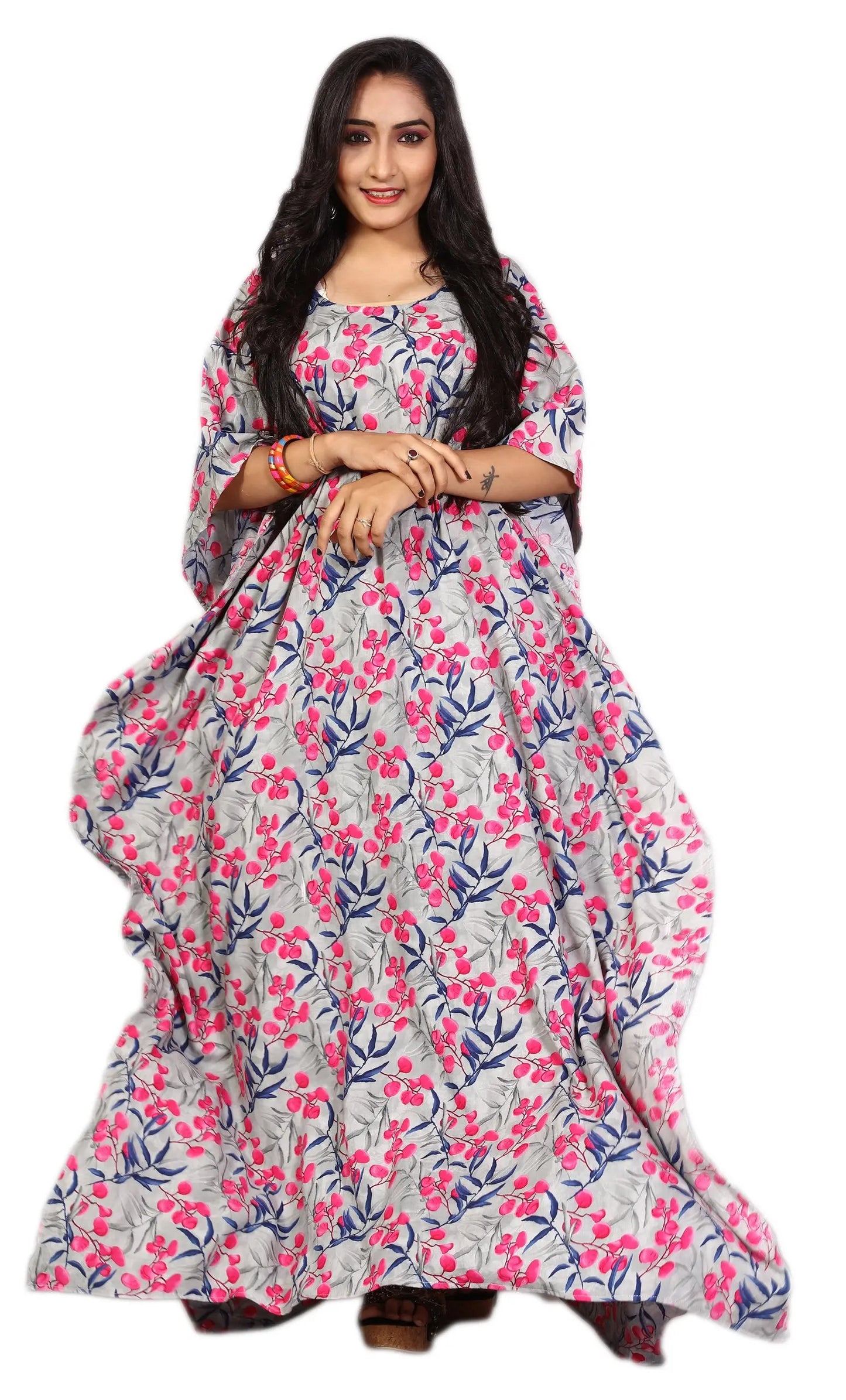 Women’s Floral Printed Rayon Cotton Ankle Length Kaftan