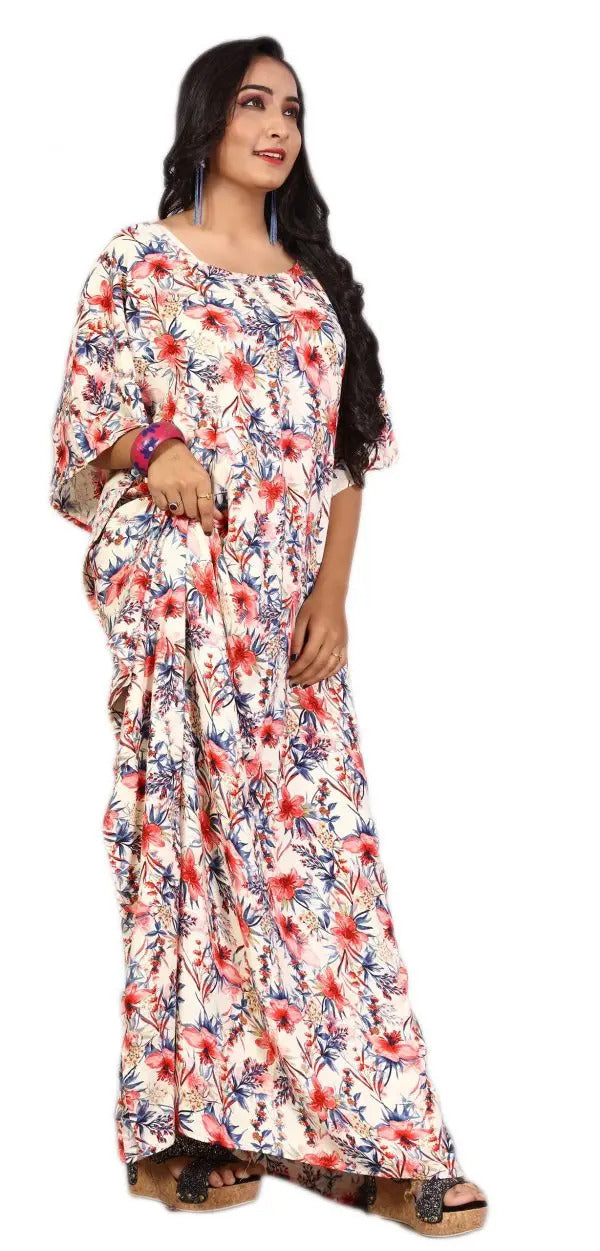 Multi Color Women’s Rayon Soft Cotton Printed Kaftan