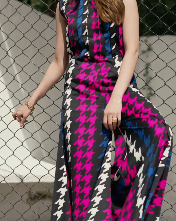 SLEEVELESS GEOMETRIC PRINTED BSY KOREAN FABRIC JUMPSUIT DRESS