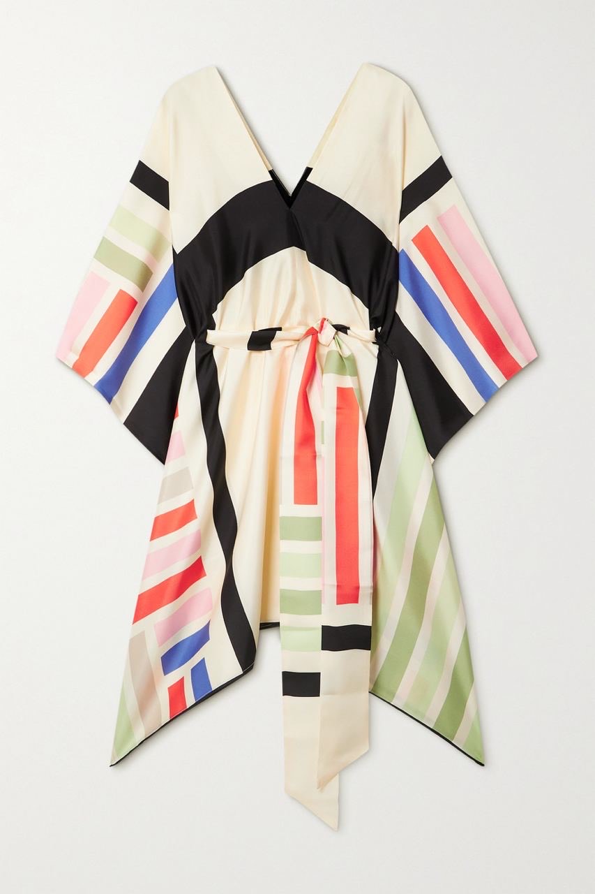 COLE ASYMMETRIC BELTED PRINTED SILK-TWILL DRESS