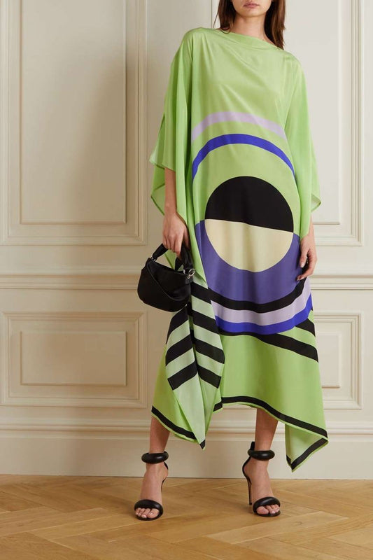 GREEN AND PURPLE BOAT NECK KAFTAN